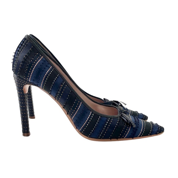 Prada Shoes - Vintage Prada Black and Blue Ribbon Heels with Bows IT 38.5